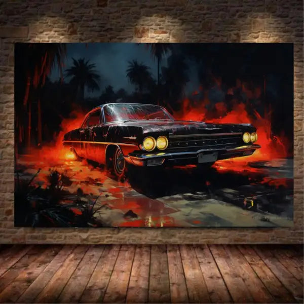 Customized Gift - A Black Car in Dramatic Lights Canvas