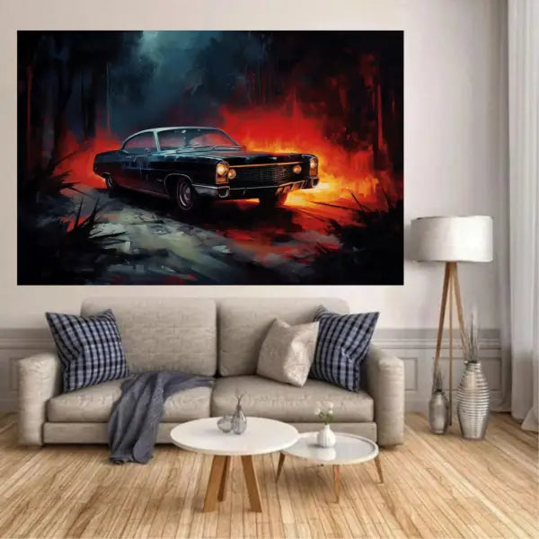 Customized Gift - A Black Car in Dramatic Lights Canvas