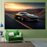 Customized Gift - A Black Sports Car Driving Down a Highway Canvas