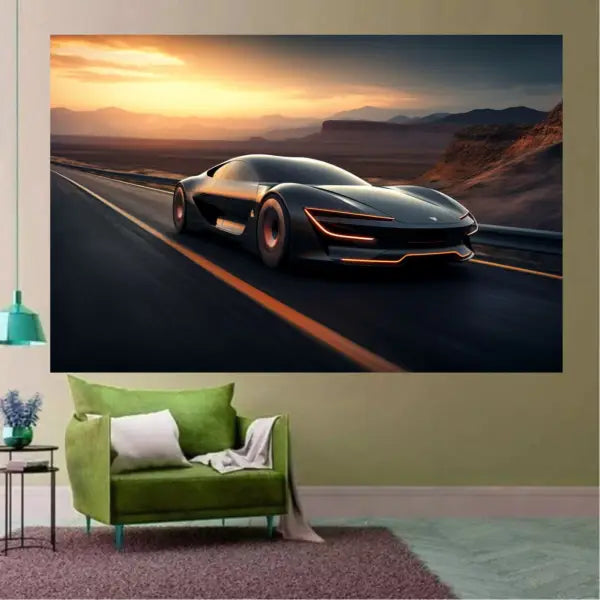 Customized Gift - A Black Sports Car Driving Down a Highway Canvas