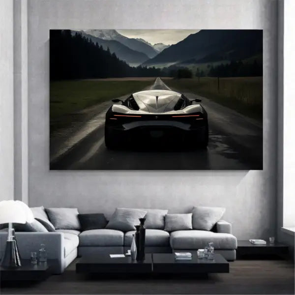 Customized Gift - A Black Super Car on Road Canvas