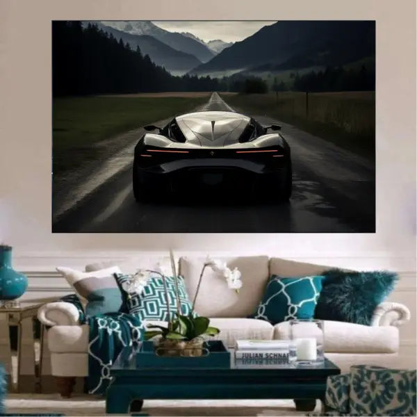 Customized Gift - A Black Super Car on Road Canvas