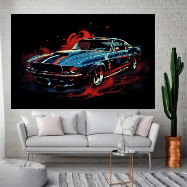 panel set wall art - A Blue Sports Car in a Black Background Canvas