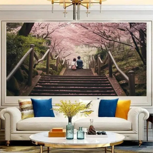 panel set wall art - A Couple Sitting on the Stairs Landscape Canvas