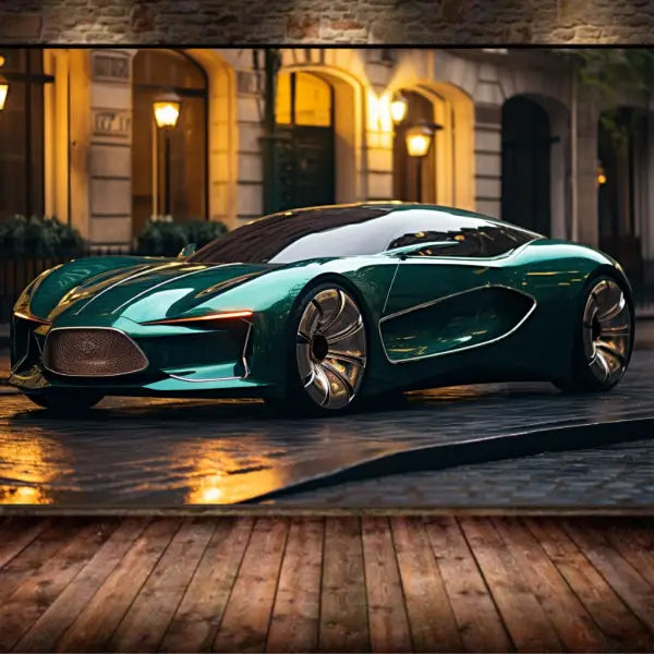 Customized Gift - A Green Realistic Sports Car on the Street Canvas