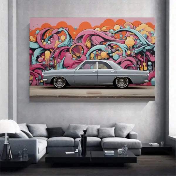 panel set wall art - A Grey Car with a Graffiti Background Canvas