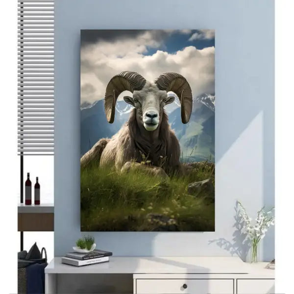 Customized Gift - A Large White Ram Sitting on the Grass Canvas