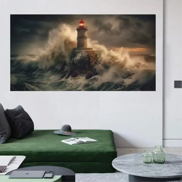 Customized Gift - A Lighthouse Under Large Waves Landscape Canvas