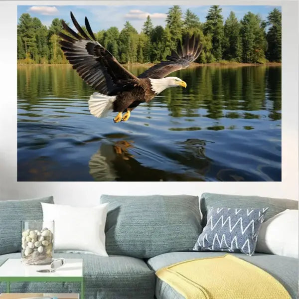 Customized Gift - An Eagle Flying Over Green Woods Lake Canvas