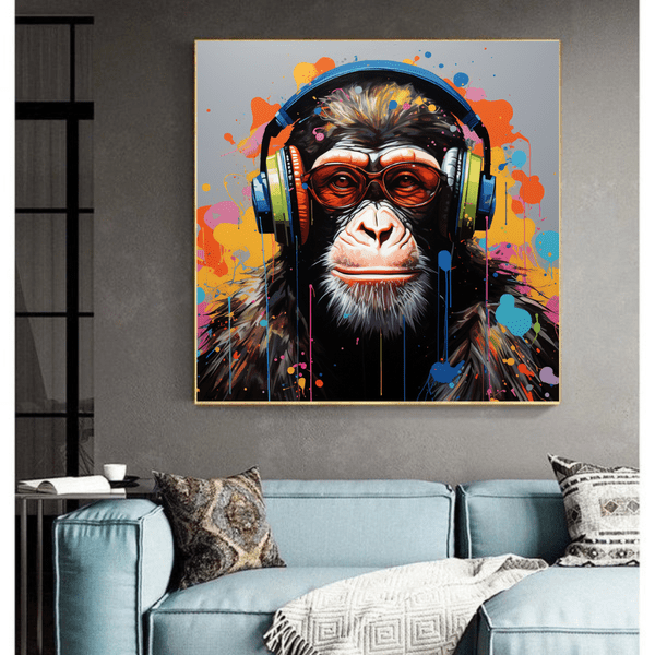 animals canvas wall art - An Image of a Monkey Wearing Headphones Canvas