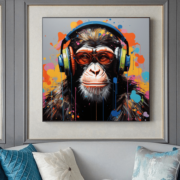 animals canvas wall art - An Image of a Monkey Wearing Headphones Canvas