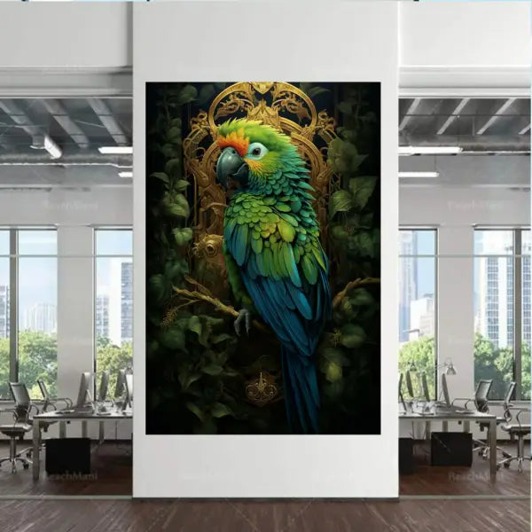 Customized Gift - Beautiful Parrot in Green Dark Background Canvas