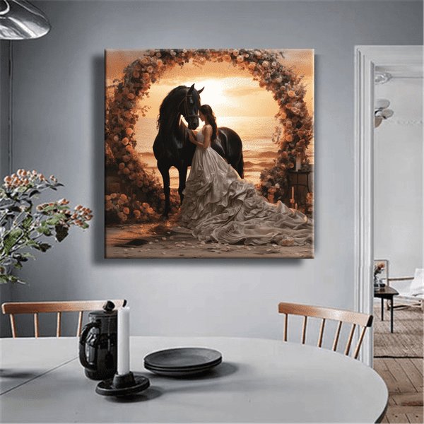animals canvas wall art - Black Horse Wedding