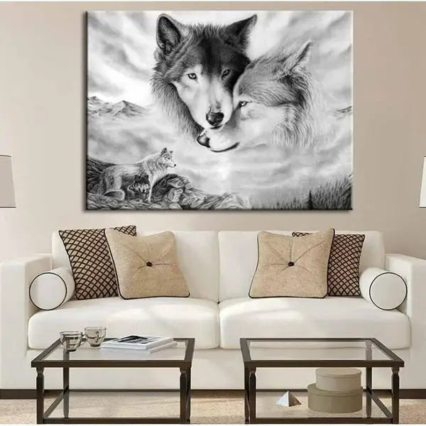 panel set wall art - Black White Wolf Animal Canvas