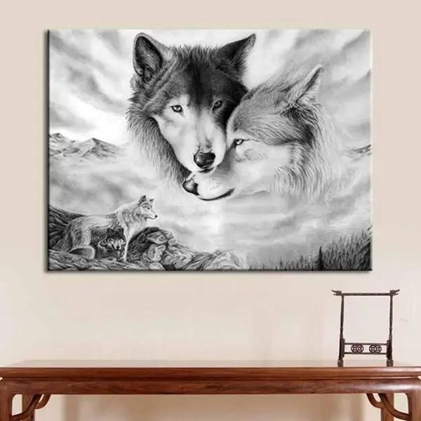 panel set wall art - Black White Wolf Animal Canvas