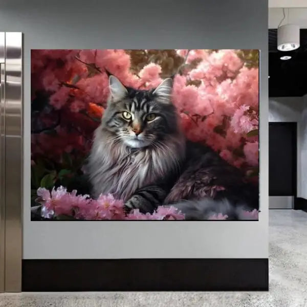 panel set wall art - Cat Among Flowers Canvas