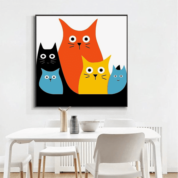 animals canvas wall art - Colorful Cats in Graphic Minimalism with a Playful Twist