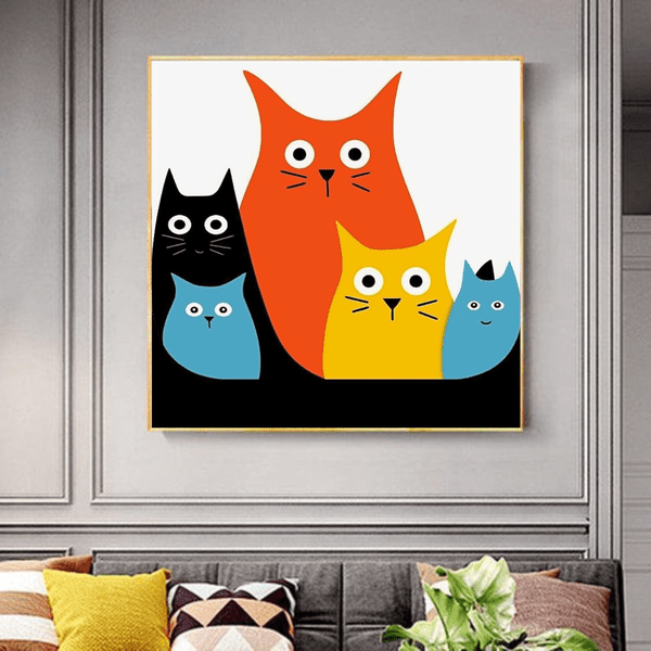 animals canvas wall art - Colorful Cats in Graphic Minimalism with a Playful Twist