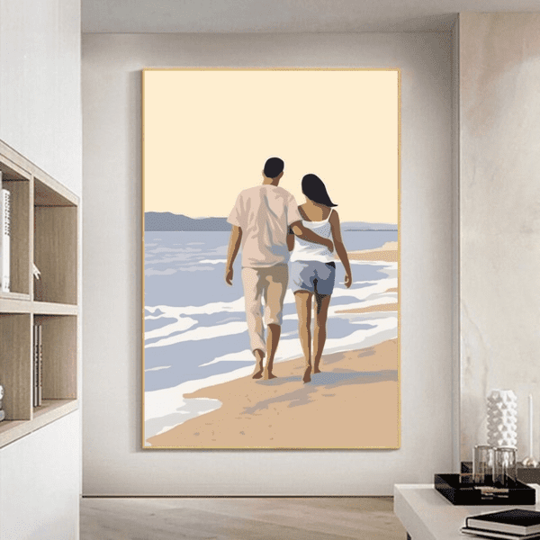 panel set wall art - Couple walking at Beach Canvas