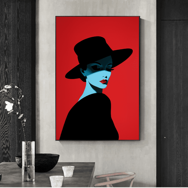 Customized Gift - Crimson Elegance: A Black Silhouette of a Woman with a Red Hat