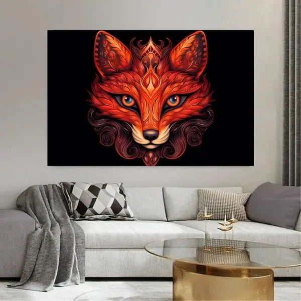 panel set wall art - Fox in Bright Red Canvas