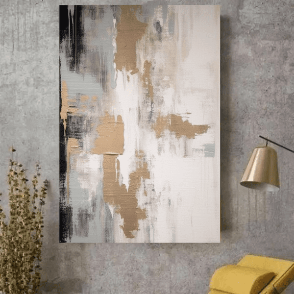 Customized Gift - Gold, Black & White Abstract Art Canvas