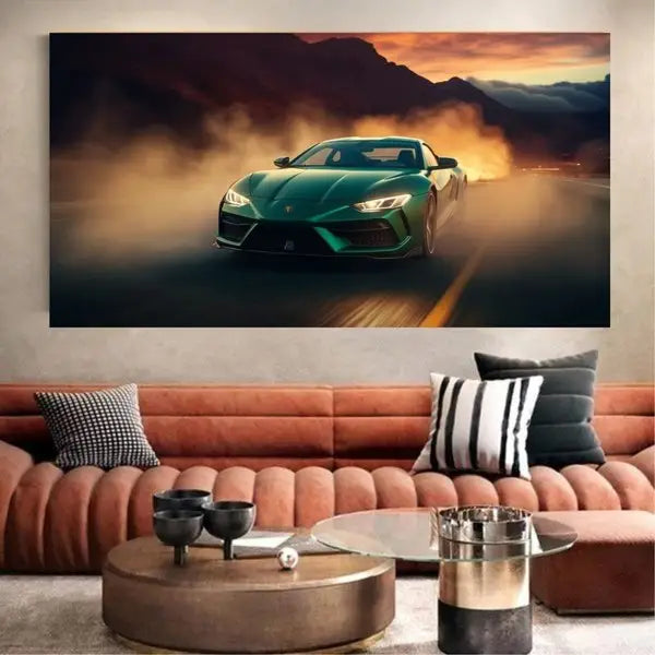Customized Gift - Green Super Car Canvas
