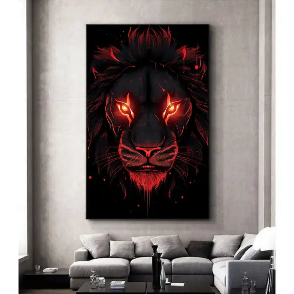 panel set wall art - Lion With Red Eyes Canvas