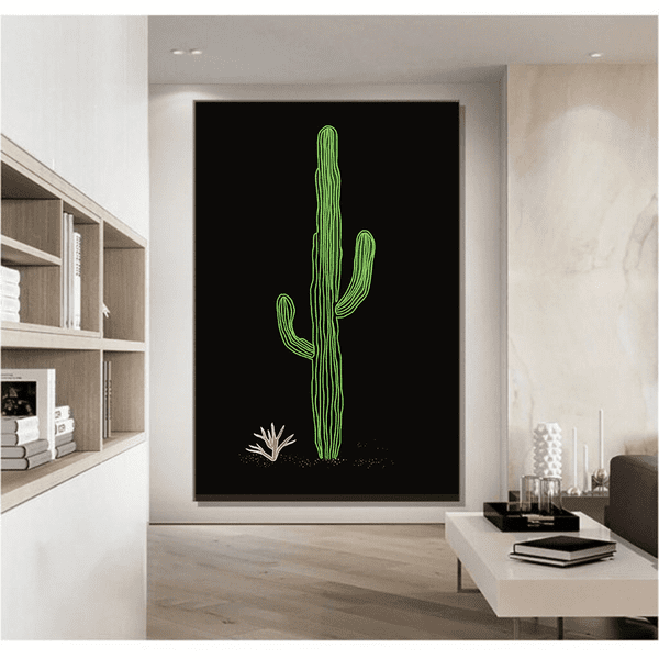 Customized Gift - Neon Oasis: Lo-Fi Aesthetic Cactus in a Desert, Illuminating Minimalist Beauty