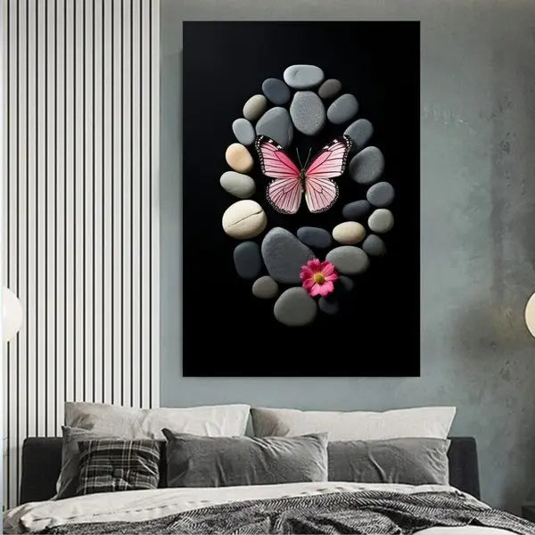 panel set wall art - Pebble Art of a Butterfly Canvas