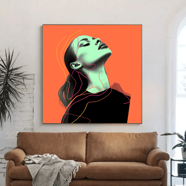 Customized Gift - Radiant Energy: Stylized Portrait of a Young Woman in Vibrant Lines