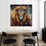 panel set wall art - Regal Roar: Graffiti-Styled Lion in King's Attire