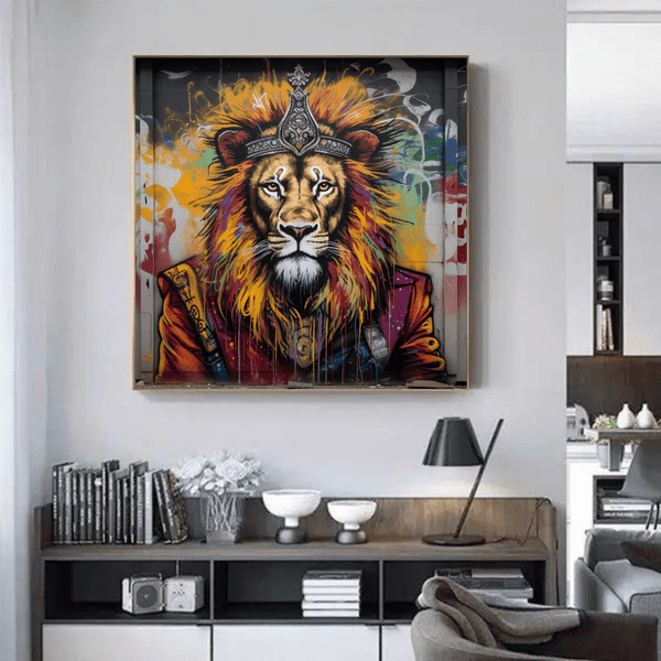 Customized Gift - Regal Roar: Graffiti-Styled Lion in King's Attire