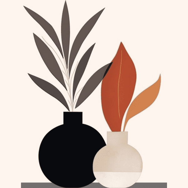 Customized Gift - Sculpted Tranquility: Vase and Leaves in Earthy Tones of Black and Orange