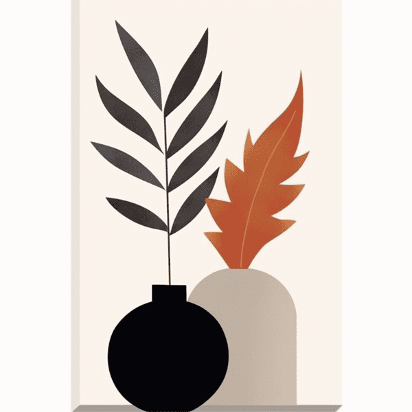 Customized Gift - Sculpted Tranquility: Vase and Leaves in Earthy Tones of Black and Orange
