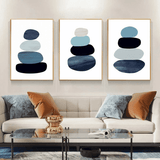 Customized Gift - Serene Stones: Geometric Wall Art in Navy Blue, Black, and White