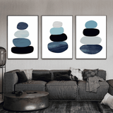 Customized Gift - Serene Stones: Geometric Wall Art in Navy Blue, Black, and White