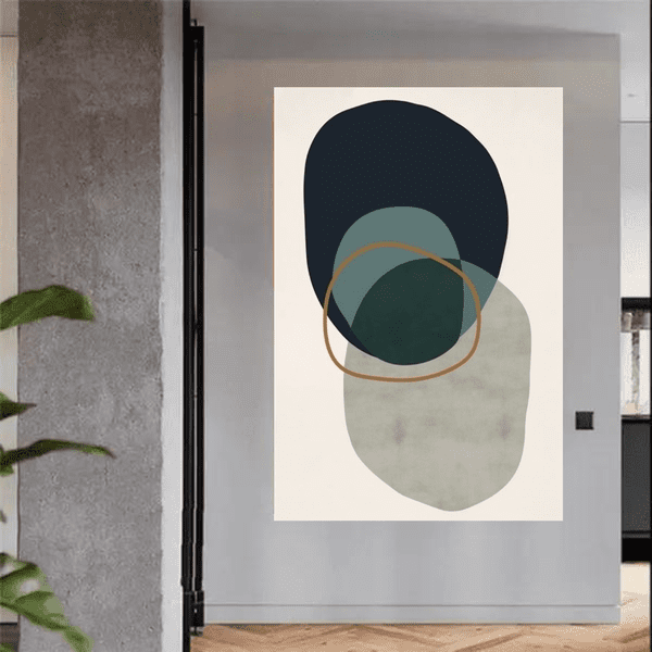 Customized Gift - Serenity in Curves: Minimalist Abstraction with Blue, Gold, and Green Tones