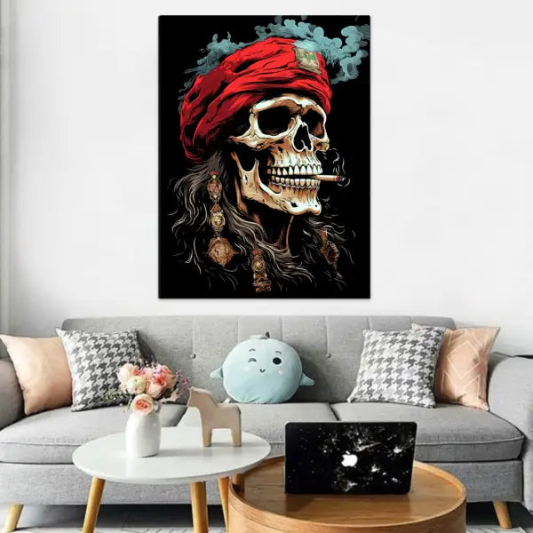 Customized Gift - Skull of a Pagan Pirate Smoking Cigarette Graffiti Canvas