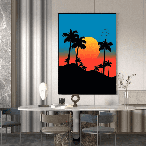Customized Gift - Vibrant Coastal Reverie: Pop Art Sunset with Palm Trees and Birds