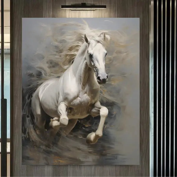 Customized Gift - White Horse in Action Canvas