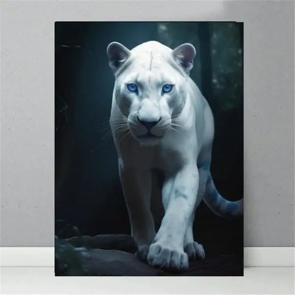panel set wall art - White Panther With Blue Eyes Canvas
