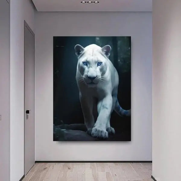panel set wall art - White Panther With Blue Eyes Canvas