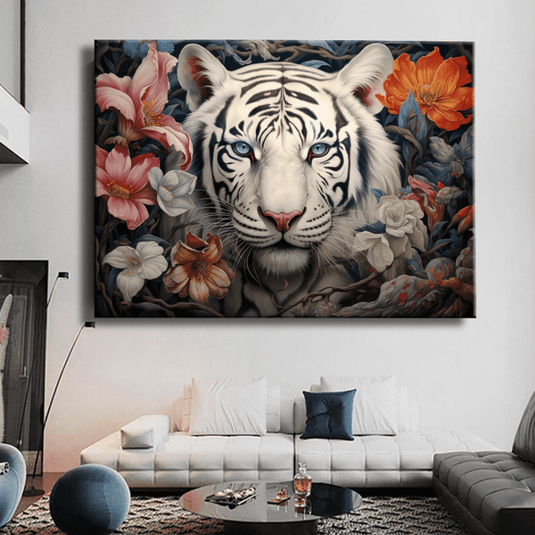 Customized Gift - White Tiger With Flowers