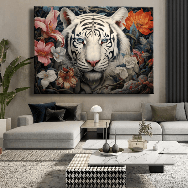 Customized Gift - White Tiger With Flowers