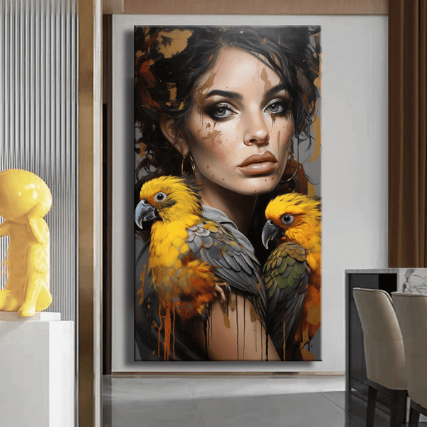 Customized Gift - Woman &Yellow Parrots
