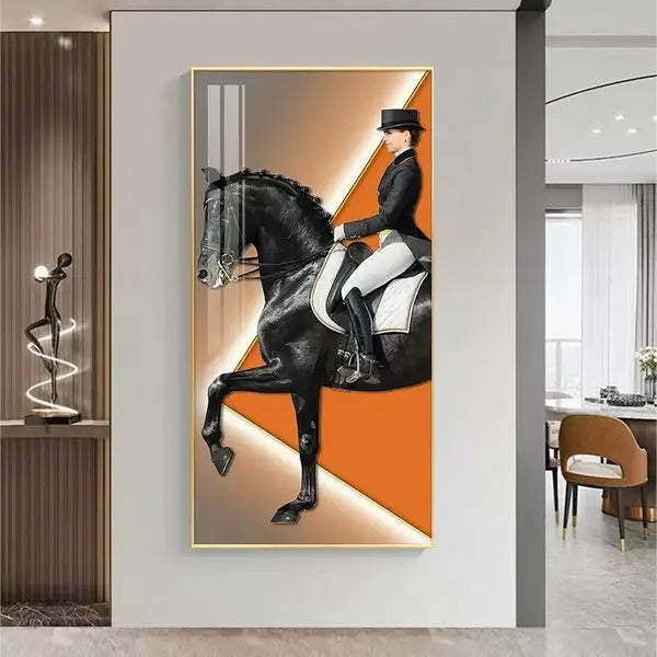Customized Gift - Black Horse Ride LED Crystal Porcelain