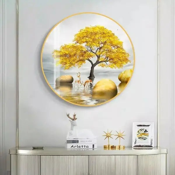 Customized Gift - Golden Landscape Round Crystal Porcelain