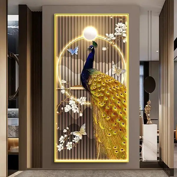 Customized Gift - Golden Peacock LED Crystal Porcelain