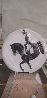 White Marble Black Horse Round Crystal Porcelain